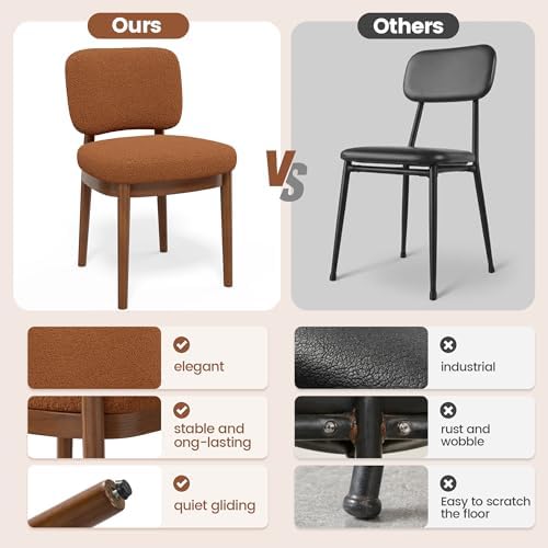 Wooden Dining Chairs Set of 6, Boucle Upholstered Kitchen Chairs with Solid W...