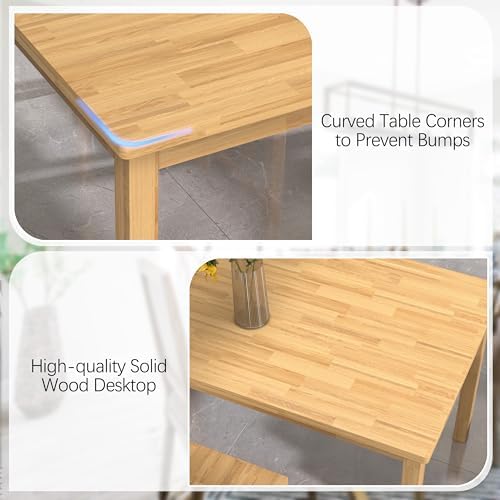 Solid Wood Dining Table Set for 4, 43.3" Dining Table with Chairs Set, K...
