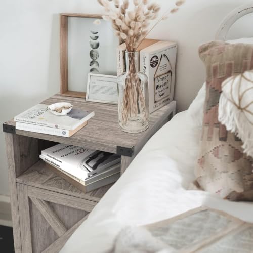 Catrimown Farmhouse End Table, Nightstand Set of 2, Rustic Night Stand with B...