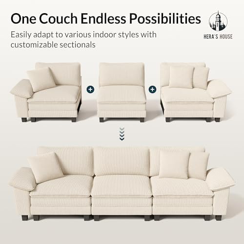 HERA'S HOUSE 3-Seat L Shaped Modular Cloud Couch Sectional Sofa Ottoman