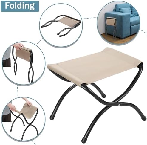 15" Upholstered Folding Foot Rest Stool with Foldable Metal Frame Brown ...