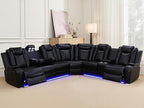 Living Room Furniture Sets, Power Reclining Sofa Set, Black Leather 2 Recliner Sectional with LED Light, Modern Power Recliner Sofa Sets with Cup Holder/Storage Console for Living Room