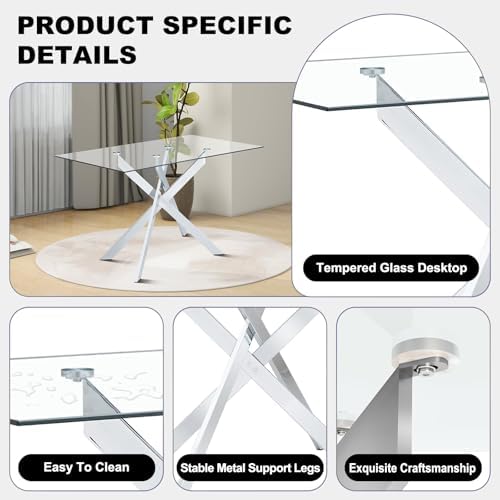51" 7-Piece Glass Dining Table Set for 6, Black&Silver