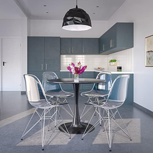 LeisureMod Bristol 35" Round Dining Table, Modern MDF Wood in Black Meta...