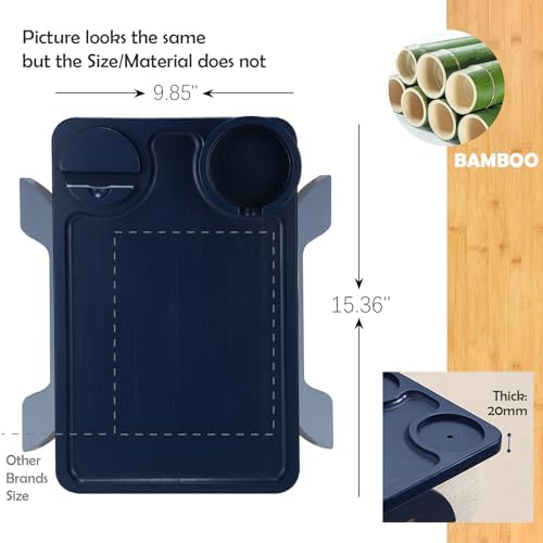 Nnewvante Couch Armrest Tray 3 in 1 Bamboo Clip-on Couch Table, Navy Blue, | ...