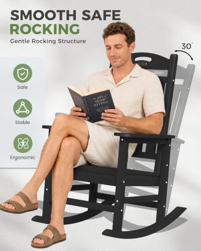 Outdoor Rocking Chair Set of 2,HDPE Patio Rocking Chair,All Weather | Relax i...