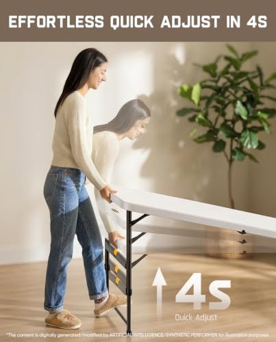 FanttikOutdoor Folding Table 6ft Quick Adjust 3 Heights Picnic Party Dining |...