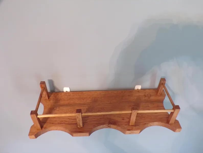 Rustic Wooden Wall Shelf with Rail, Natural Oak Floating Shelf, Decorative Storage Shelf for Living Room Bedroom Bathroom, Handcrafted Solid Wood Wall Mounted Shelf