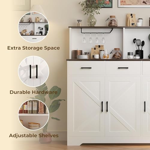 GarveeHome Farmhouse Sideboard Buffet Cabinet with Microwave Stand, Barn Door...