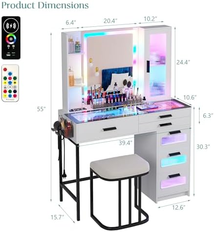 WOOVIVS Vanity Desk with Lights and Mirrror&Charger for Bedroom-White | 6...
