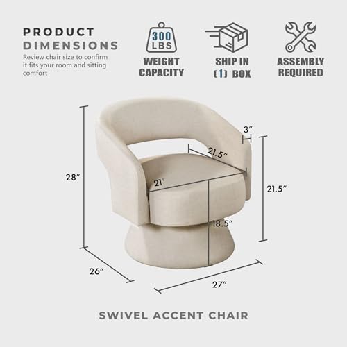 Lexicon Swivel Accent Chair, Modern Velvet Round Barrel Chair, Taupe | Swivel...