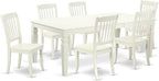 East West Furniture LGDA7-LWH-W 7 Piece Dining Table Set Consist of a Rectangle Dining Room Table with Butterfly Leaf and 6 Wood Seat Chairs, 42x84 Inch, Linen White