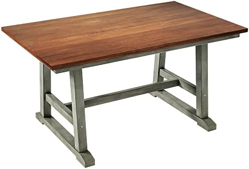 6-Piece Dining Table Set, 4 Chairs + Long Bench, Farmhouse, Gray