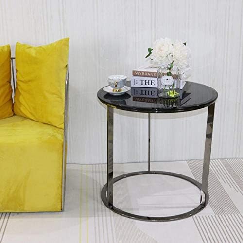 Telephone Table, Black Glass End Table Stainless Steel Frame Living Room Sofa...