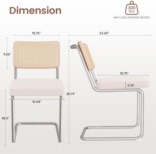 Rattan Dining Chairs, Leather Dining Chairs Set of 4, Green