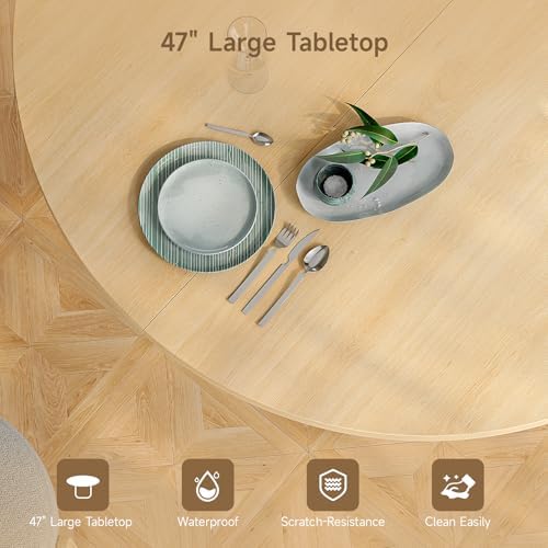 ONBRILL 47 Inch Round Dining Table for 4-6, Oak
