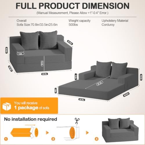 Erament Convertible Sofa Bed, Loveseat Folding Floor Futon Sleeper Sofa Couch...