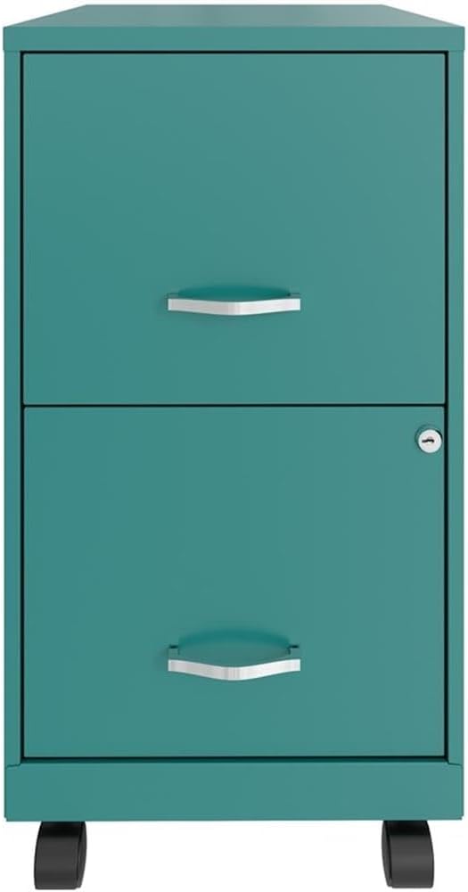 Pemberly Row 2-Drawer Metal Mobile Filing Cabinet, 18 in Depth, Turquoise Fin...