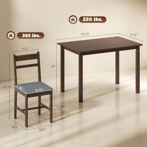 HOMCOM 5-Piece Solid Wood Dining Table Set for 4, Walnut and Gray