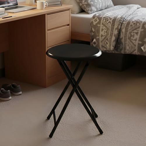 Lavish Home Portable Folding Stool with Backless Seat, Black, 18 Inch