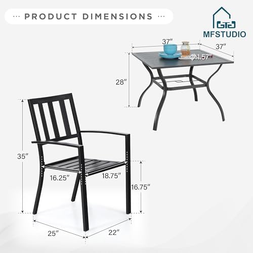 MFSTUDIO Outdoor Table and Chairs Set for 4,37“ Square Metal Table&Chairs