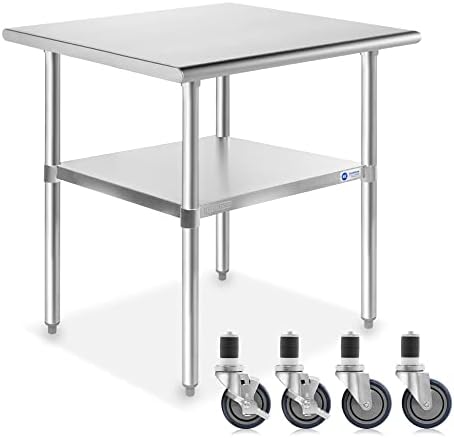 GRIDMANN NSF Stainless Steel Work & Prep Table 30 x 24 Inches with Caster Wheels and Under Shelf for Restaurant, Home, Hotel