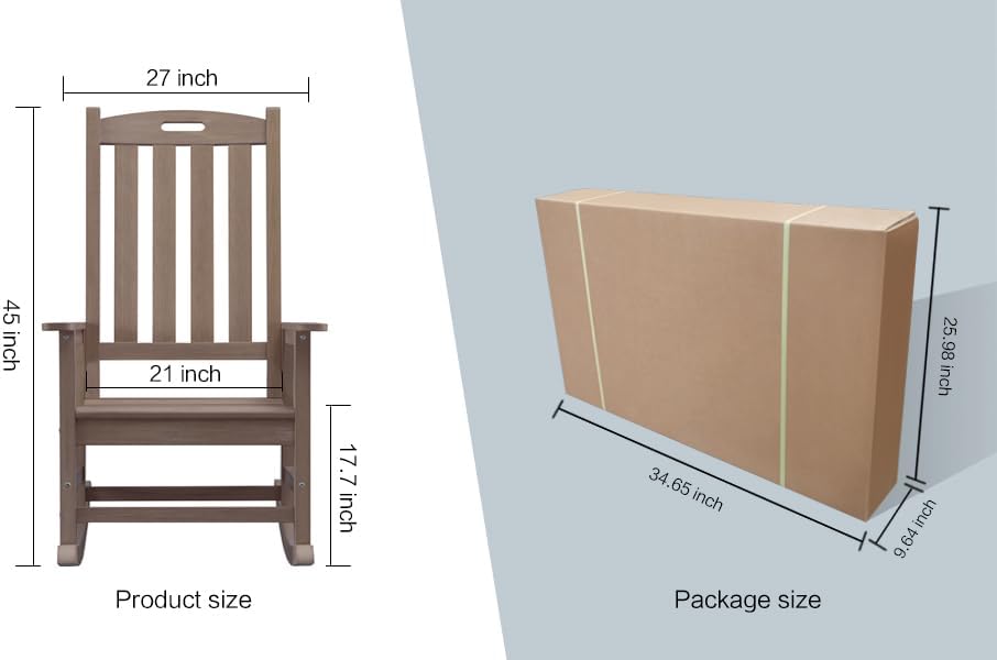 Outdoor Rocking Chairs Set of 2, Oversized Porch Rocker (Brown) | Weather Resistant Rocking Chairs with High Back, Heavy-Duty Large Patio Rocker with 350lbs Weight Capacity for Adult