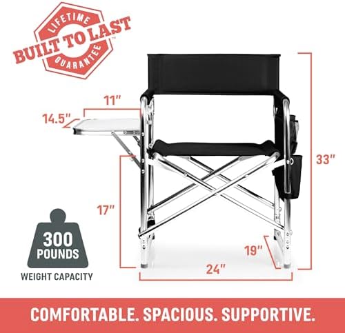 PICNIC TIME Sports Chair with Side Table and Armrest Caddy, Lightweight Alumi...