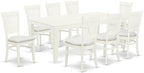 East West Furniture LGVA9-LWH-C 9 Piece Dining Set Includes a Rectangle Dining Room Table with Butterfly Leaf and 8 Linen Fabric Upholstered Kitchen Chairs, 42x84 Inch, Linen White