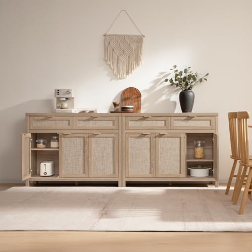 SICOTAS Rattan Sideboard Buffet Cabinet with Storage, Boho Credenza Accent