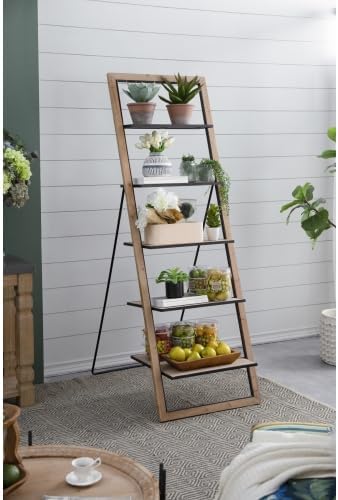 5-Tier Ladder Shelfing, Free Standing Organizer Shelves with Metal Stand, Two-Tone Indoor/Outdoor Plant Ladders, Ideal for Kitchen, Garden, Balcony Use