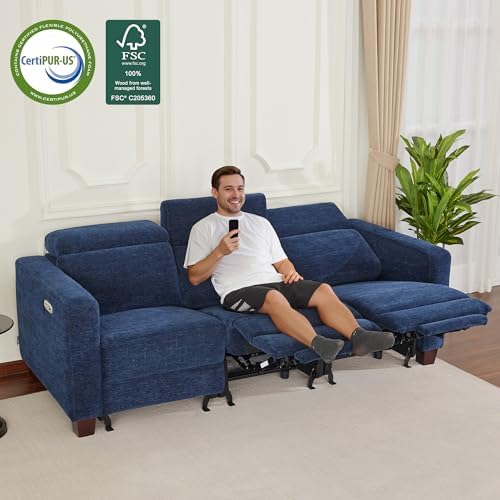 MCombo 85.4'' Zero Wall Hugger Power Recliner Sofa, HL198M3 (Navy Blu...