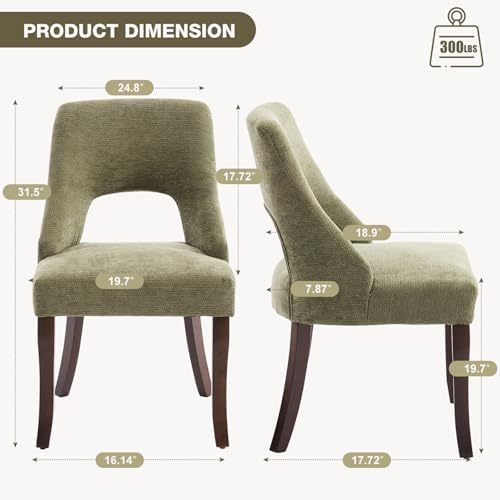 UVV Wooden Dining Chairs Set of 6, Mid Century Modern Chenille Upholstered Di...