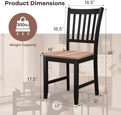 NAFORT Wooden Dining Chairs Set of 4, High Back Kitchen Chairs with Solid Rub...