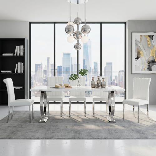 ACEDÉCOR Dining Chairs, White Leather Dining Chairs Set of 6, Upholstered Kit...