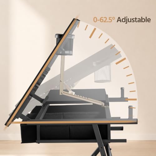 Yaheetech Adjustable Drafting Table Art Desk,Storage Drawers & Stool,Black