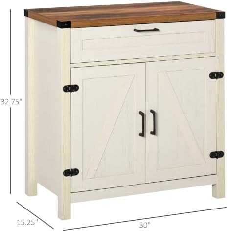HOMCOM Sideboard, Storage Drawer, Coffee Bar Cabinet, Distressed White