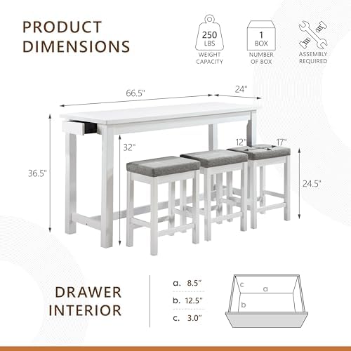Lexicon 4-Piece Counter Height Table & Stool Sets with USB Ports, White