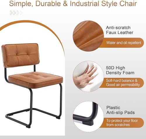 Zesthouse Industrial Metal Dining Chairs Set of 2, Upholstered Leather Kitche...