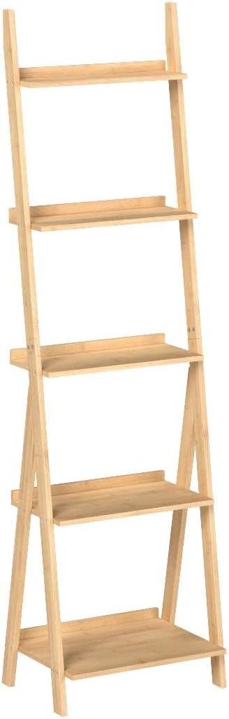 Corner Ladder Shelf Storage Shelving, 5 Tier Books/CDs/Albums/Files Holder in Living Room Home Office,Simple Assembly