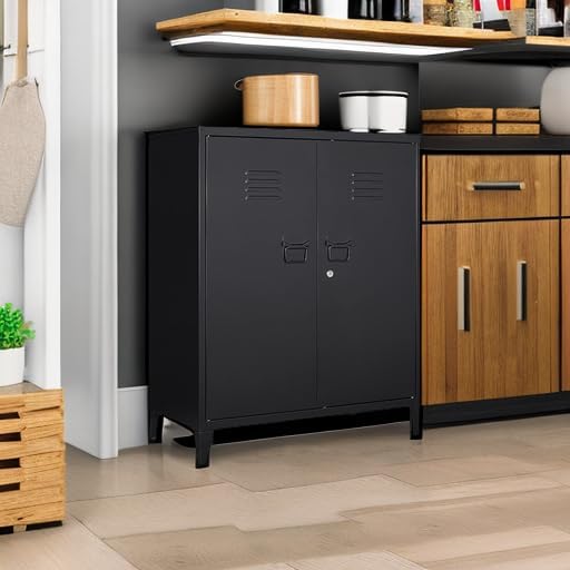MIIIKO Metal Locker with 2 Doors, Metal Storage Sideboard Accent Cabinets for...