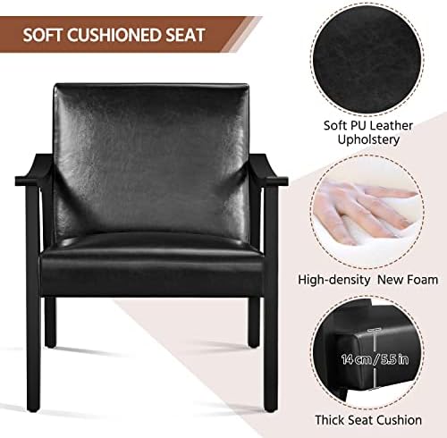 Yaheetech Accent Chairs, Mid-Century Faux Leather Armchairs, Black