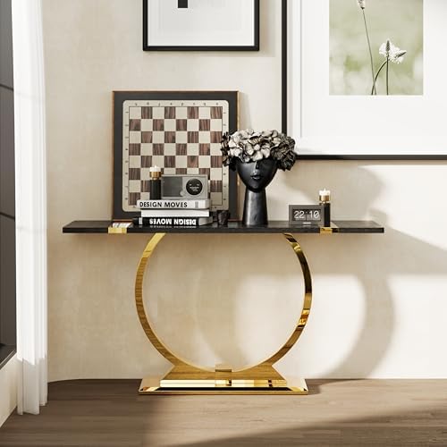 Asday 2 Piece Living Room Table Set, Black and Gold Coffee Table Set with Pol...