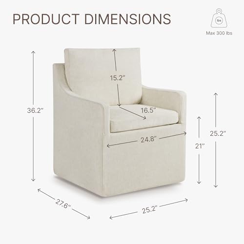 KISLOT Upholstered Dining Chairs Set of 2 with Casters, Light Linen