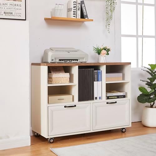 39.3" Farmhouse Wood File Cabinet with Wheels,Small Home Office Storage,...