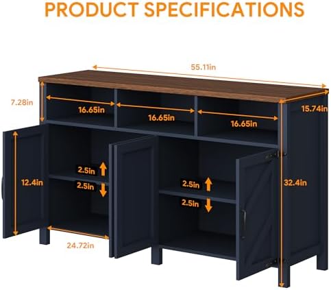 knoworld Buffet Sideboard with Storage Farmhouse, Large Kitchen Storage Cabin...