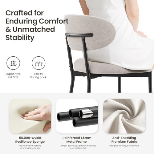 Upholstered Dining Chairs Set of 4, Modern Fabric Kitchen Chairs with Curved ...