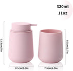 Matte Pink Bathroom Accessories 2 Piece Set Plastic Soap Dispenser and Toothbrush Holder for Modern Bathroom Decor