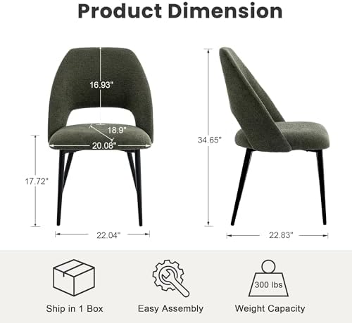 Rowill Boucle Dining Chairs Set of 4, Mordern Upholstered Fabric Dining Room ...