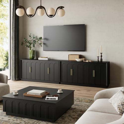 FORTUNETEC 67" Sideboard Buffet Cabinet with Storage, Arched Doors, Black